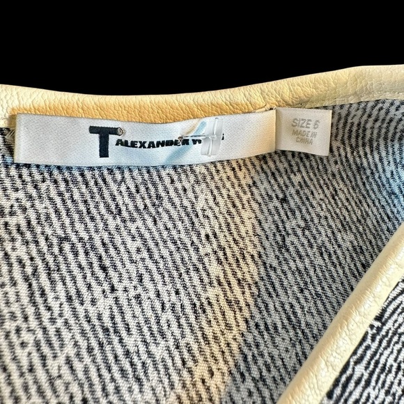 T Alexander Wang Leather Trim Collar Sleeveless Trapeze Flow Dress in Ink/Ivory - Picture 3 of 14